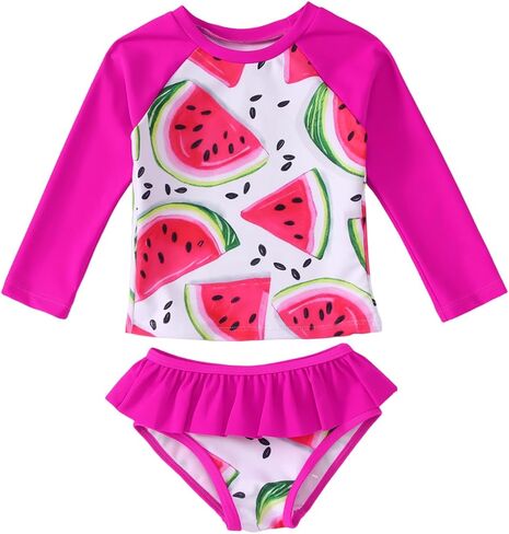 CM C&M WODRO Toddler Baby Girls Rash Guard Swimsuit Long Sleeve 2 Piece Floral Bathing Suit Bikini Bottoms Infant Swimwear in Kuwait