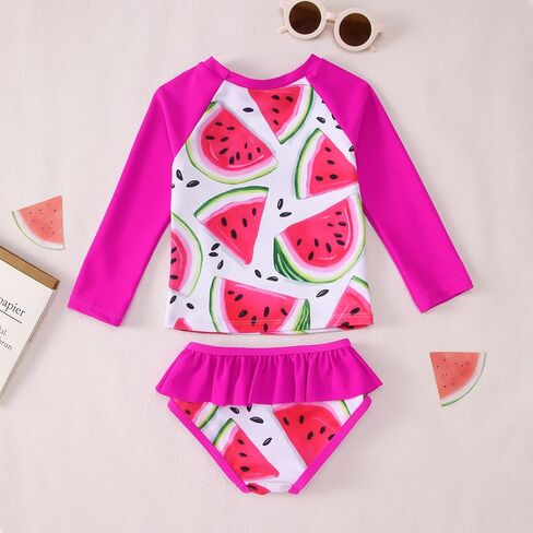 CM C&M WODRO Toddler Baby Girls Rash Guard Swimsuit Long Sleeve 2 Piece Floral Bathing Suit Bikini Bottoms Infant Swimwear in Kuwait
