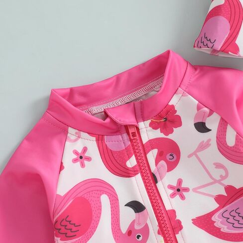 Toddler Baby Girl Long Sleeve Print Swimsuit with Sun Hat Rash Guard Bathing Suit Set in Saudi Arabia