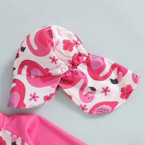 Toddler Baby Girl Long Sleeve Print Swimsuit with Sun Hat Rash Guard Bathing Suit Set in Saudi Arabia