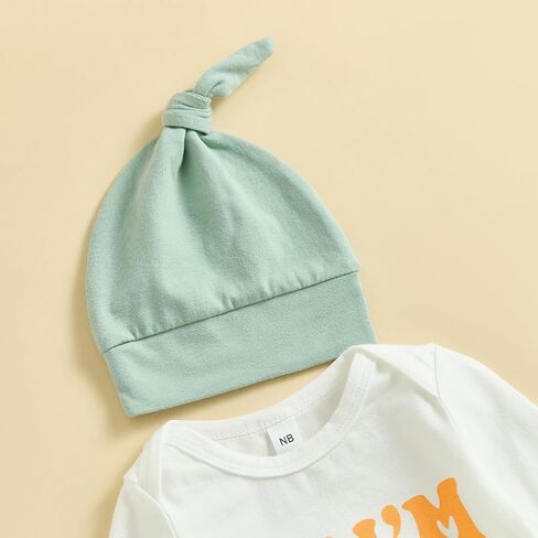 Newborn Baby Boy Girl Coming Home Outfit Letter Print Romper + Long Pants + Hat Set 3Pcs Cute Infant Clothes in Kuwait