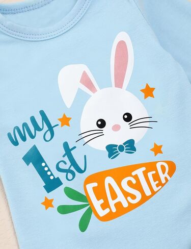 Sinda Baby Boy Easter Outter 3pcs رسالة أرنب طباعة سروال رومبير رنب القبعة قبعة الفصح in Kuwait
