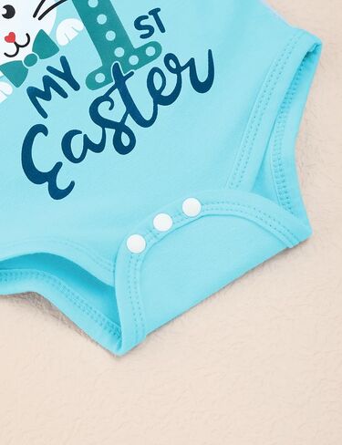 Sinda Baby Boy Easter Outfit 3pcs Bunny Letter Print Romper Pants Rabbit Hat Easter Outfit Baby Boy 0-12M in Kuwait