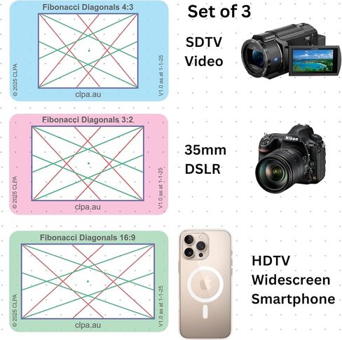 Square Diagonals Directors Viewfinder Card | Australian Designed and Made; Artist Viewfinder for Drawing and Photography; 3:2, 4:3 and 16:9 in Saudi Arabia
