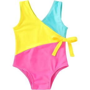 Happy Town Toddler Swimsuit Girl One Piece Bathing Suit Color Block Swimwear Baby Summer Beach Wear