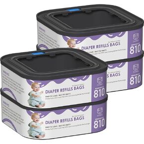 Jumbo Square Refills Disposal Bags Refill Compatible with Genie Diaper Compact, Select and Classic Pails, Hold Up to 810 Newborn-Sized Diapers Per Refill, Pack of 4