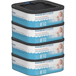 Jumbo Square Refills Disposal Bags Refill Compatible with Diaper Genie Compact, Select and Classic Pails, Hold Up to 810 Newborn-Sized Diapers Per Refill, 4 Packs