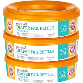 3 Munchkin A&H Diaper Pail Refill Rings, Each Holds up to 272 Newborn Diapers, 3 Pack
