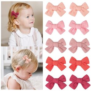 CÉLLOT 10 Pieces 2inch Girls Hair Bows Linen Fabric Bows Alligator Clips Hair Accessories for Baby Toddlers and Infants（5 Pairs Khaki Mini Bow）