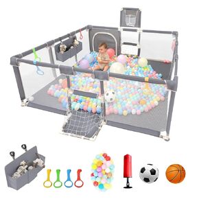 Baby Playpen, Indoor Safety Play Area for Infants and Toddlers (Grey, 73"x71")