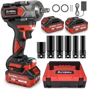 Cordless Impact Wrench 900Ft-lbs - 1200N·m High Torque Impact Gun 1/2inch with 2 x 4.0Ah Battery - 2600RPM Electric Impact Wrench with 2 Modes & 3 Speeds & 2 LED Lights & 6 Socket for Car Home