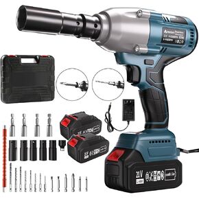 Cordless Brushless Impact Wrench Kit - 850Nm (627 ft-lbs) High Torque, 2x4.6Ah Batteries & 90-Min Charger, 3-Speed + Auto Brake, LED Light - Pro Tool Kit for Auto/Moto Repair, Industrial & DIY