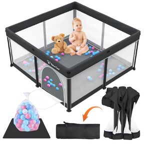 Taleco Gear Foldable Baby Playpen with Mat, 50''x50'' Playpen for Babies and Toddlers, Playpen for Baby with Gate, Breathable,Foldable Travel Play Pen with 50 Ocean Balls