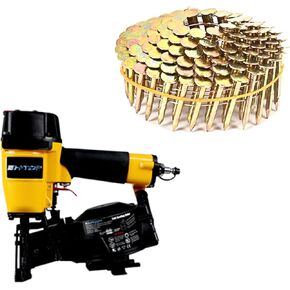 BHTOP CN45N Roofing Nailer, 15 Degree Roofing Nail Gun & 600 Count Coil Roofing Nails 1-1/4 Inch x .120-Inch
