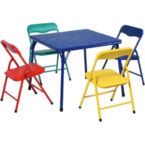 Furniturer Kids 5 قطع طاولة مربعة قابلة للطي ومجموعة الكراسي ، طبقة الطعام/الدراسة/اللعب الصغار.