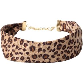 Ymqewq Kenfery Vintage Leopard Velvet Wide Choker Brown Thick Choker Necklace Punk Collar Jewelry Prom Dates Holiday Gift (Brown)