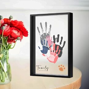 مجموعة العائلة اليدوية ، DIY Collful Craft Themake Family Art Baby Baby Hand and Eftprint Wooden Frame for Home Decor Family Gifts (5 أوراق مع 8 ألوان) (الخشب)