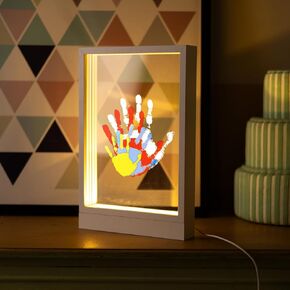 Family Handprint Kit with Light, Handprint Keepsake Frame, Wooden Led Light, Easy Install, No Need Screw etc, Non-Toxic Paints (Brown)