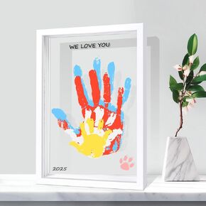 Wooden Family Handprint Kit for New Parents Gifts - Baby Safe with 6 Non-Toxic Washable Paints & Marker, DIY Keepsake Frame for Newborn Toddler Kids (6 Colors)