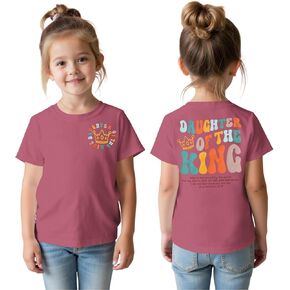 Toddler Baby Girl Christian Shirts Daughter of The King T-Shirt Religious Faith Tee Inspirational Short Sleeve Top
