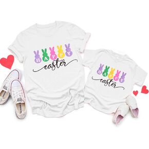 Happy Easter Shirts for Women Kids Bunny Family Matching Outfits Toddler Boys Girls Summer Short Sleeve Tee Top