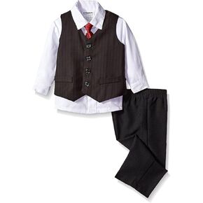 Boys 4 PC Formal Stripe Tuxedo Suit Set - Shirt, Vest, Slacks, Tie (2 Toddler)