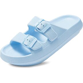 Dodow Womens Slide Sandals Adjustable Soft Cloud Comfort Slip On Flat Sandals