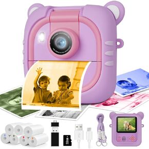 Kids Camera Instant Print,12MP &1080P Instant Camera for Kids with 7Rolls Print Papers& 32G Card,HD Digital Video Cameras Toddler Birthday Easter for Girls Boys Age 3-12 (Purple)