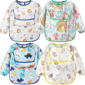 Accmor 4 Pack Long Sleeve Baby Bibs, Waterproof Sleeved Bibs for Eating Feeding, Toddler Baby Girls Boys Smock Bibs