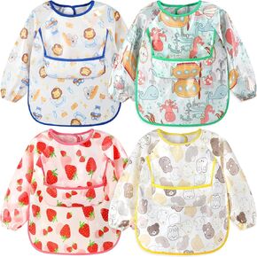 Accmor 4 Pack Long Sleeve Baby Bibs ، المرايل الأكمام المقاومة للماء لتناول الطعام في التغذية ، فتيات الأطفال الصغار