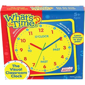 Junior Learning: What's The Time Classroom Clock - Visual Learning Tool, Learn Minutes to & Past, Battery Powered, Educational Toy, Kids Ages 5+