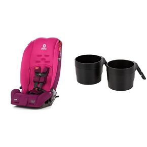 Diono Radian 3R, 3-in-1 Convertible Car Seat, Rear Facing & Forward Facing, 10 Years 1 Car Seat, Slim Fit 3 Across, Pink Blossom and Diono XL Car Seat Cup Holders for Radian and Everett Car Seats, Pack of 2 Cup Holders, Black