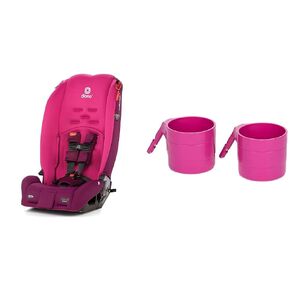 Diono Radian 3R, 3-in-1 Convertible Car Seat, Rear Facing & Forward Facing, 10 Years 1 Car Seat, Slim Fit 3 Across, Pink Blossom and Diono Car Seat Cup Holders for Radian, Everett and Rainier Car Seats, Pack of 2 Cup Holders, Purple Plum