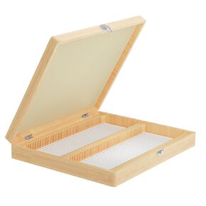 50 Place Microscope Slide Wooden Box, Vabiooth Hinged Storage Microscope Slide Holder Case with Cork Lining and Clasp