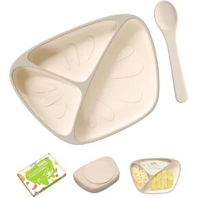 Strong Suction Plates for Baby & Toddler Non-Slip, BPA Free Silicone Divided Baby Plate with Suction and Spoon Set, Toddlers Dinner Dishes Microwave & Dishwasher Safe