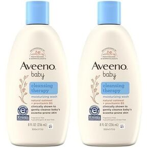 Aveeno Baby Cleansing Therapy ترطيب غسل جسم الطفل مع دقيق الشوفان الطبيعي و Provitamin B5 ، غسل حمام الأطفال اللطيف الخالي من الدمعة للجلد الحساس والأكزيما المعرضة للاعتصاد ، hypoallergenic ، 8 أوقية (حزمة 2)