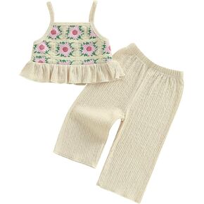 Baby Girl Outfits Crocheted Ruffled Camisole And Elastic Pants Set 6 12 18 24 Months 2 3 4 T