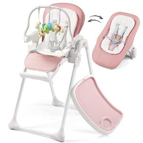 3-in-1 Convertible Baby High Chair, 6 Height & 3 Recline Adjustable High Chairs for Babies and Toddlers, Foldable High Chair with 3 Detachable Toys, Built-in Rear Wheels, Removable Seat & Tray, Taupe