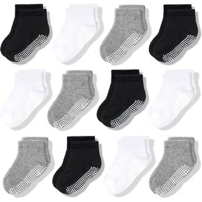 جوارب Cozyway Toddler مع Grippers Non Slip Low Cut Grip Socks for Girls and Boys Soft Comfy Cotton - 12 Pack
