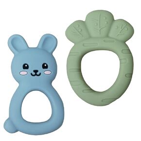 Easter Teether 2pcs Baby Teething Toys for Babies BPA-Free Silicone Material, Easy to Clean & Hold Handles Perfect Chew Toys for Ideal Gift for Babies 0-6-12 Months (Bunny Carrot)