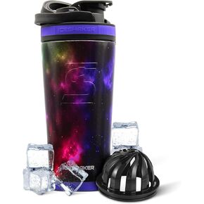 Ice Shaker Stainless Steel Shaker Bottle | 26oz, Galaxy | Stays Cold for 30+ Hours | Insulated Cup with Twist-on Agitator | Odor-Free Shaker Cup for Protein Shakes, Water, Smoothies, Cocktails