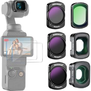 NEEWER Variable ND Filter Set Compatible with DJI Osmo Pocket 3 Creator Combo Accessories with 180° 0.75X Wide Angle Lens & Screen Protectors, Variable ND2-32 + ND64-512 + CPL Filter, FL-B15