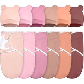 Ramede 6 Pack Baby Swaddle Blanket with Hats Sleep Swaddle for 0-3 Months Newborn Sacks Soft Cotton Wearable for Boy Girl