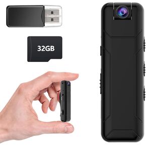 Body Camera, 1080P FHD Body Cam, No WiFi, Built-in 32GB TF Card, Portable 180° Rotating Lens, 10 Hours of Use on One Charge, Wearable Camera for Travel, Bike, Cycling,Outdoor Security(Black)