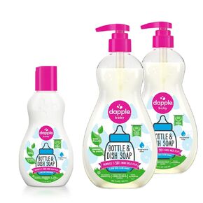 Dish Bundle by Dapple Baby Includes Baby Bottle & Dish Liquid by Dapple Baby Travel Size 3 Fl Oz, and 16.9 Fl Oz Bottle, 2 ct., Fragrance-Free - Plant-Based - Hypoallergenic