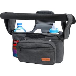 My lil Aviator Universal Durable Stroller Bag Organizer with Detachable Wallet for Daily or Travel use. Two Insulated Cup Bottle & Central Compartment. Additional Stroller & Shoulder Straps
