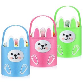3 Pcs Easter Bunny Basket Bag 8.6 Inch Felt Egg Hunt Bunny Baskets Easter Baskets Rabbit Ear Basket Easter Decors Candy Gift Basket for Kid Candy Gift Baby Shower Boys Girls
