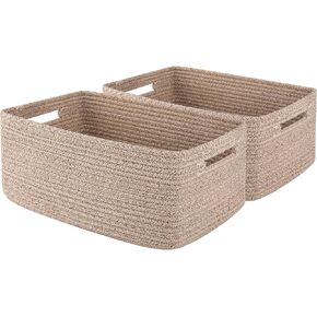 OIAHOMY 2-Packs Large Baskets for Organizing, Storage Basket for Shelves Clothes, Towels, Nursery, Toy Box, Woven Rope Basket for Living Room, Laundry, Bedroom, 15.75 * 11.81 * 7.09 IN, Brown