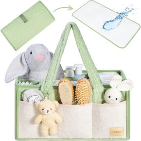 YOSING Diaper Caddy Organizer, Baby Diaper Caddy for Changing Table, Newborn Caddy for Car Travel, Nursery Storage and Car Organizer for Diapers and Baby Wipes, Gray+ White