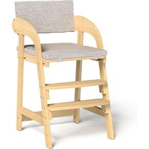 Wooden High Chair, Height Adjustment for Babies and Toddlers Aged 3-12, up to 130 lbs, Widened Foot Pedal as Steps for Kids Dining & Removable Washable Cushion (Natural)